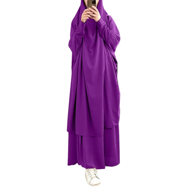 Women Hooded Muslim Hijab Dress Prayer Long Full Cover Gown Islamic Cloth modest two piece women islamic clothing muslim fashion