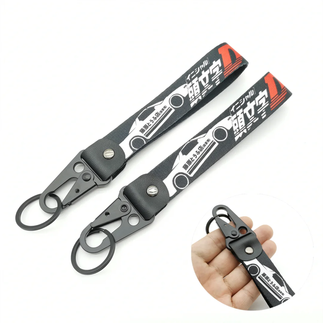 

JDM Initial D Keyring Tags Nylon Heat Press Machinekey Tags keychain Auto Key Steel Spring Clip Lanyard Motorcycle Accessories