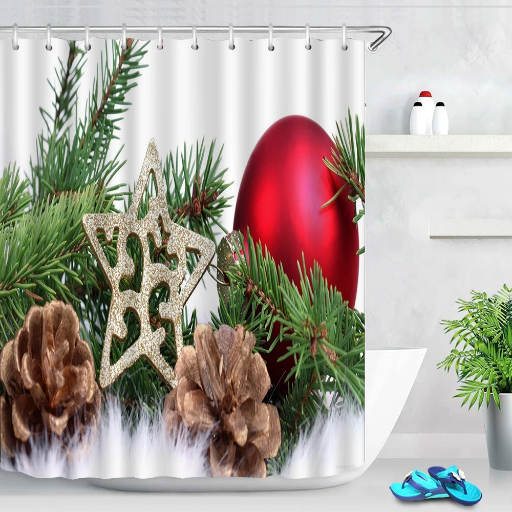 

Merry Christmas Cartoon Father Christmas Moose Creative Print Shower Curtain Kids Bathroom Screen Waterproof Rideau De Douche