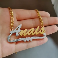 custom necklace double personalized double gold plated nameplate 3d layer two tone with heart pendant jewelry gift for women