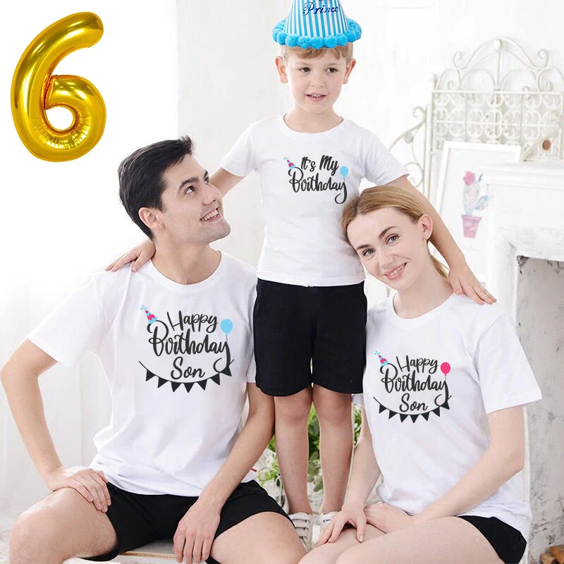 

Подходящие Семейные наряды это мой день рождения Футболка с днем рождения папа мама дочь сын малыш рубашки парные комплекты одежды детское ...