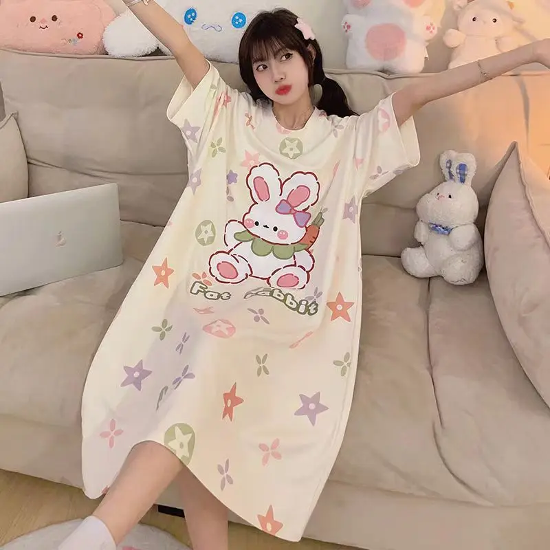 Oversize Women Dress for Night Cartoon XXL Nightgowns Party Home Clothing Kawaii Roomwear Sleepwear Loose H Nightdress for Girls
