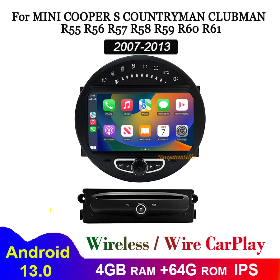 Android 13 64G беспроводной CarPlay авто для BMW Mini Cooper R55 R56 R57 R58 R59 Countryman R60 R61 2007-2013 радио Gps