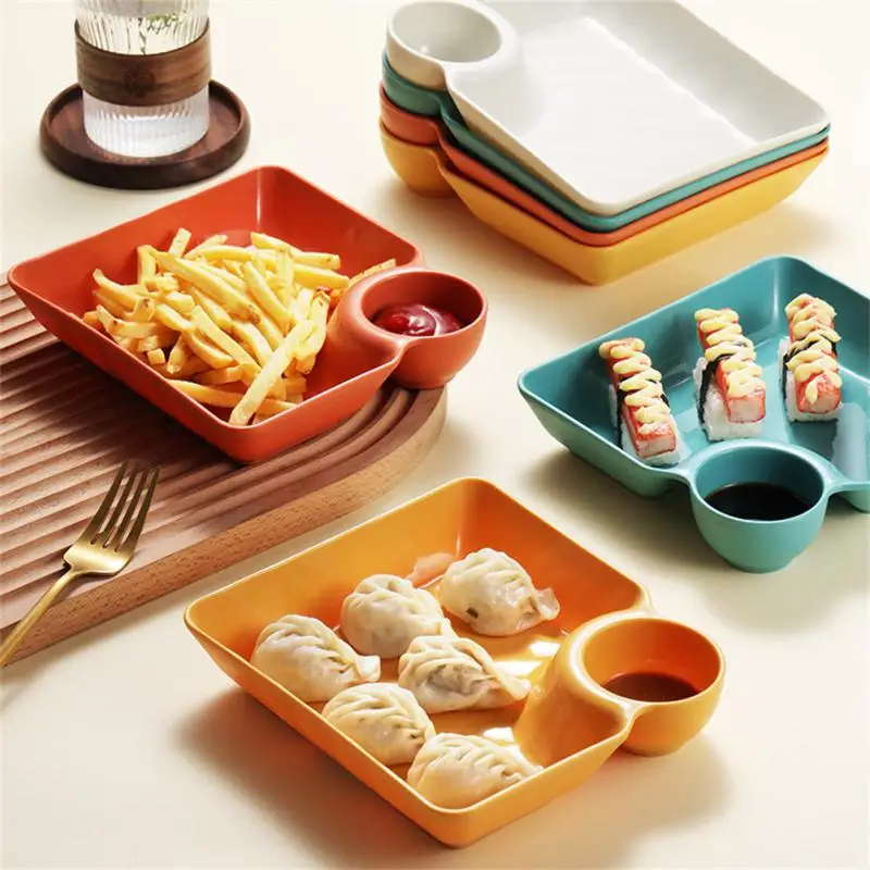 

Dinnerware Tray Dumpling Plate Separated Tray Vinegar Plate Square Dessert Tray Kitchen Accessories Large Dumpling Serving Plate