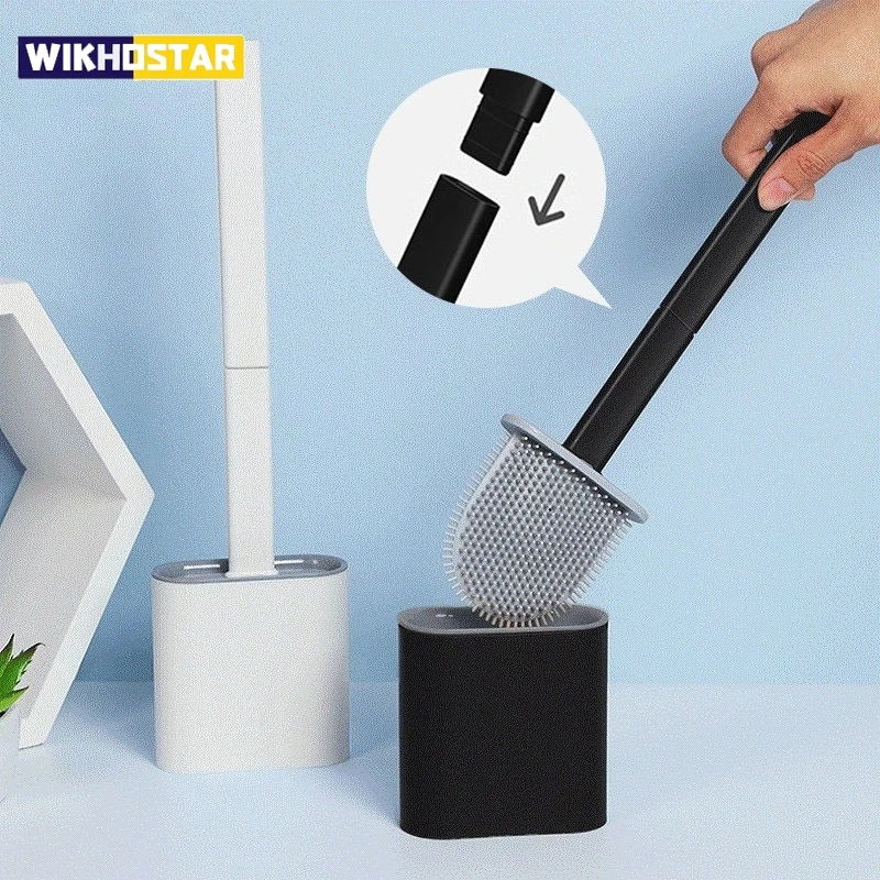 WIKHOSTAR Detachable Handle Toilet Brush Wall-mounted Silicone Toilet Brush Soft Bristles Cleaning Brush Toilet Brush Accessory