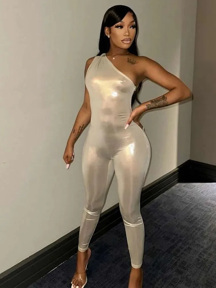 

Женский цельный комбинезон на одно плечо, без рукавов, с открытой спиной