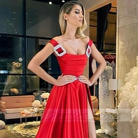 2022 red formal evening dress a line strapless button women prom gown sexy backless party gowns high side split robes de soir%c3%a9e