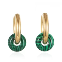 gd black green natural stone gold thick hoop huggie earrings for women vintage316l stainless steel gem earrings jewelry