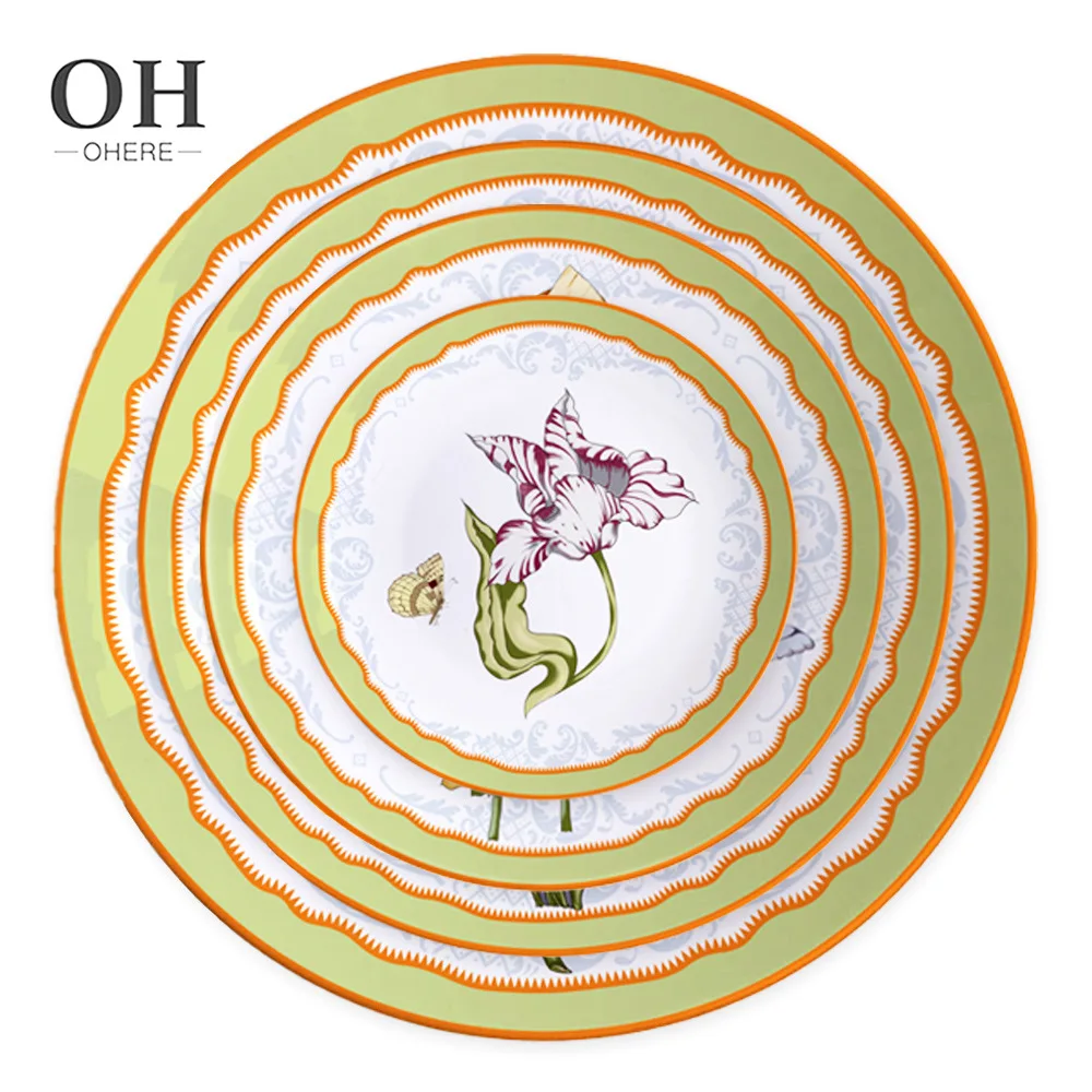 

Western style bone china tableware, lotus mouth edge main dish, wedding celebration table decoration pad plate