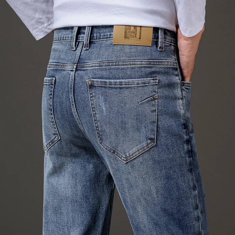 

Classic Style Autumn and Winter Men's Thick High Waist Jeans Business Casual Denim Stretch Straight Trousers Male Brand Pants