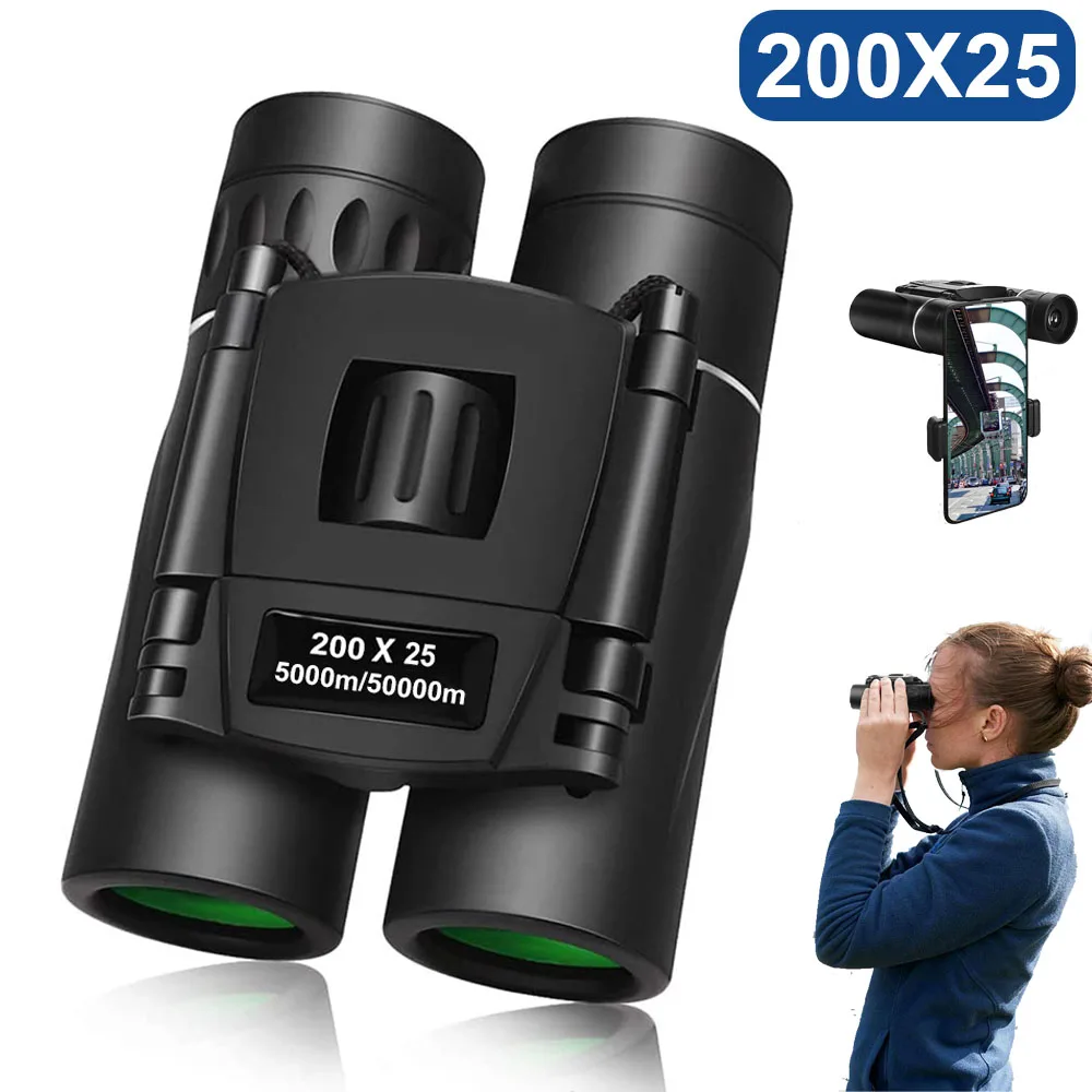 

200x25 Tactical HD Binoculars Professional Telescope BAK4 Micro Night Vision Telescope Mobile Phone Binoculars for Camping