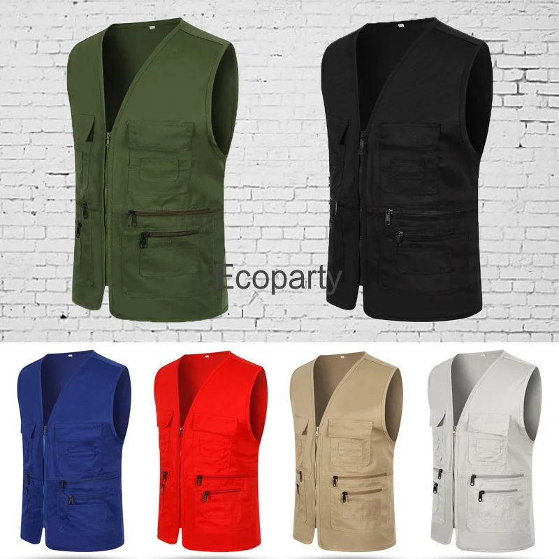 

Жилет мужской Тактический с несколькими карманами, однотонный повседневный жакет без рукавов, приталенная верхняя одежда, одежда для фотографа