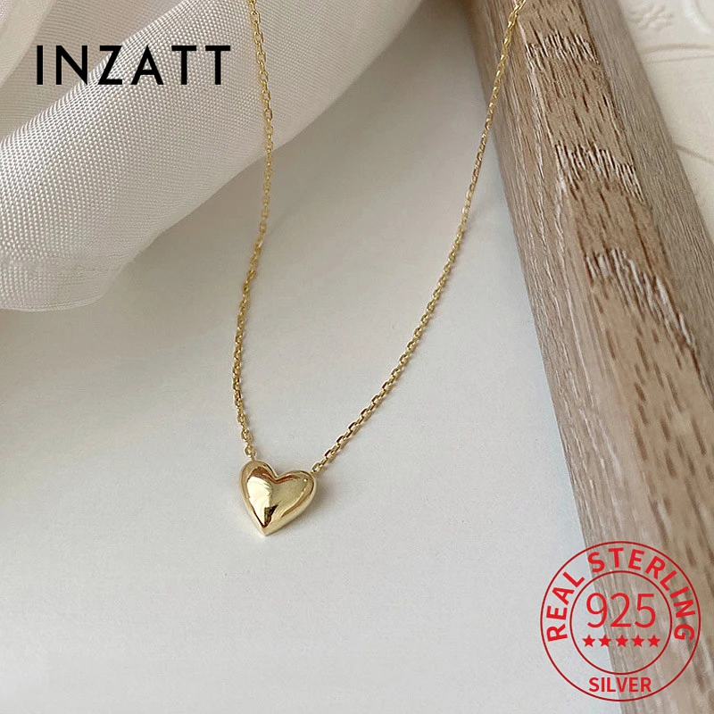 

INZATT Light luxury 925 Sterling Silver Plated 14K Gold Heart Pendant Choker Necklace Female Minimalist Temperament Fine Jewelry