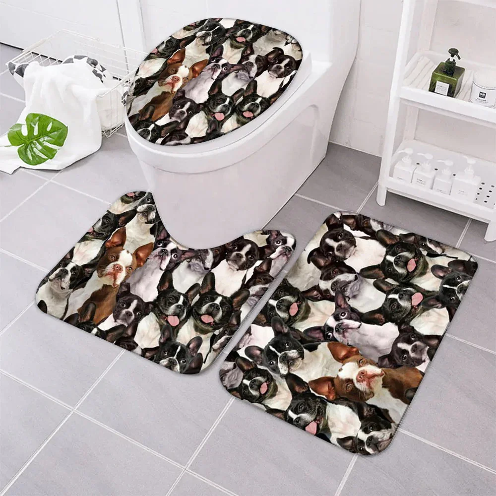 

CLOOCL Animals Toilet Mat Set Cute French Bulldog 3D Printed Floor Rugs Bath Mat Bathroom Shower Carpet Toilet Cushion 3 Piece