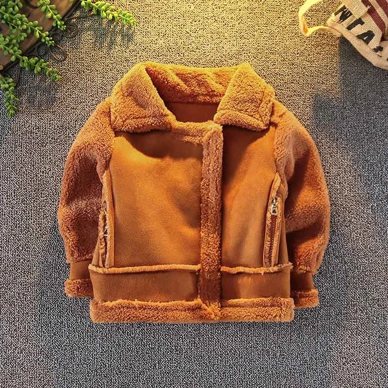 

2022 New Boys And Girls Fashion Wool Coat Suede Jacket Winter Kids Windproof Coat Children Clothing Unisex Wool Coat Outerwear