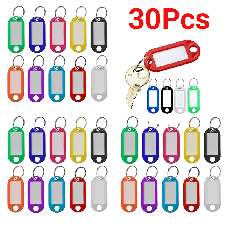 30/10Pcs Multicolor Keychain Key ID Label Tags Luggage ID Tags Hotel Number Classification Card Key Rings Keychain 5 Colors
