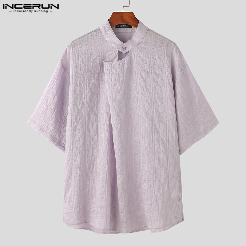 Топы INCERUN 2024 мужские прозрачные полосатые рубашки в Корейском стиле модная