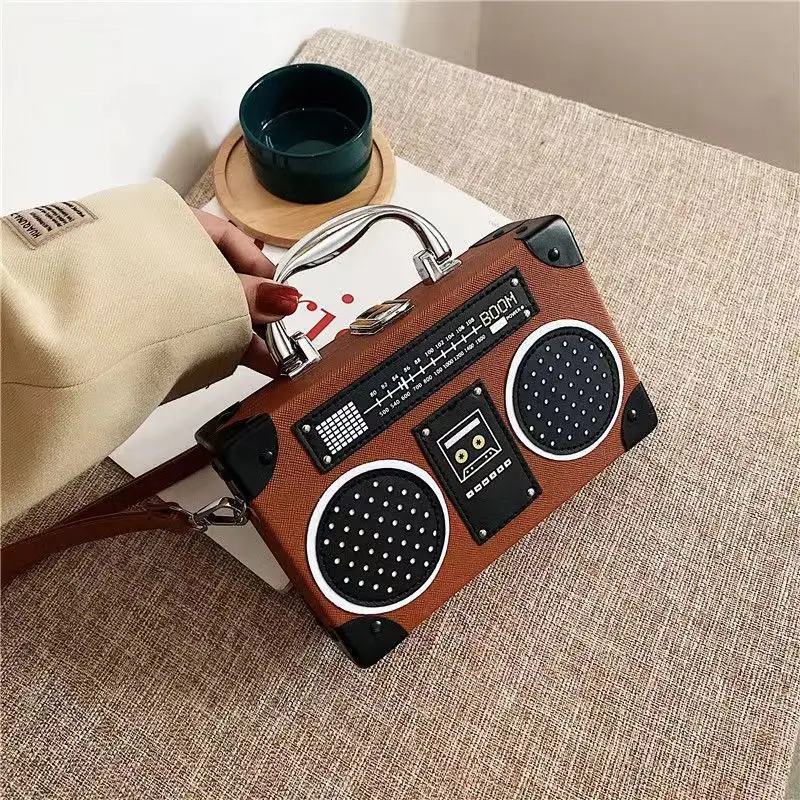Ladies Cute Handbag Shoulder Bag Messenger Bag Rock Crossbody Bag 2022 New Personality Retro Radio Shape Bag