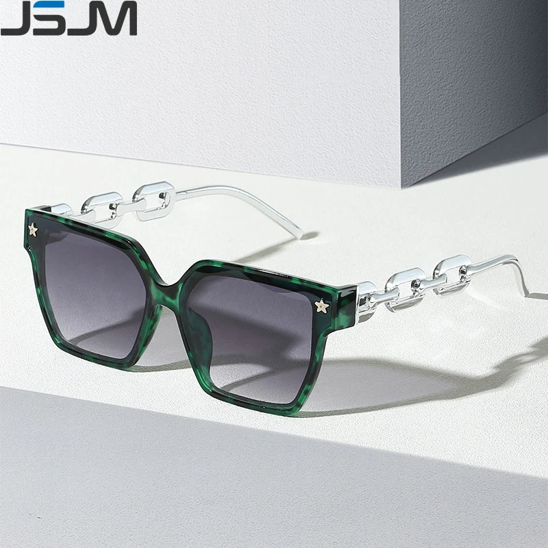 

JSJM New Fashion Square Sunglasses Women Vintage Luxury Metal Chain Sun Glasses UV400 Gradient Big Frame Eyewear Oculos De Sol