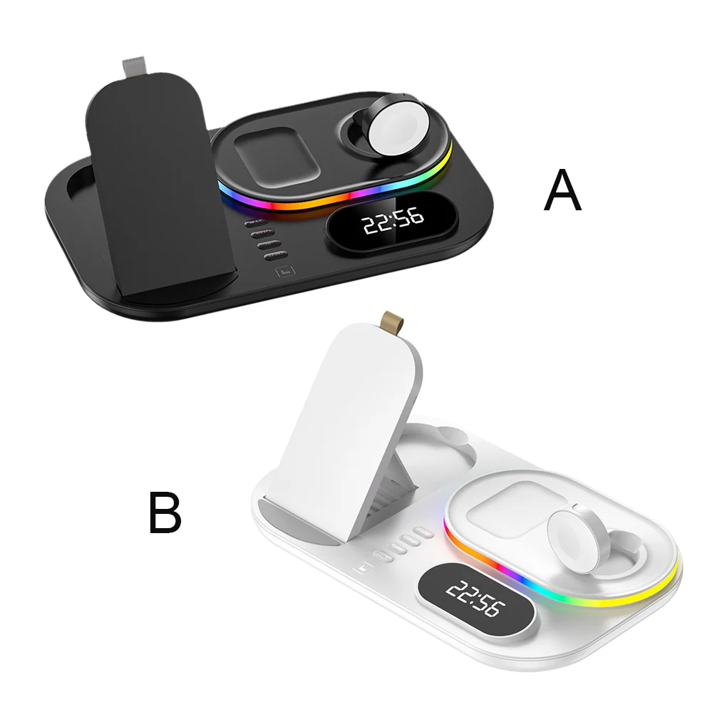 

Wireless Phone Charger 30W Watch Charging Dock Station Earphone USB Colorful Travelling Stand Home Office Black