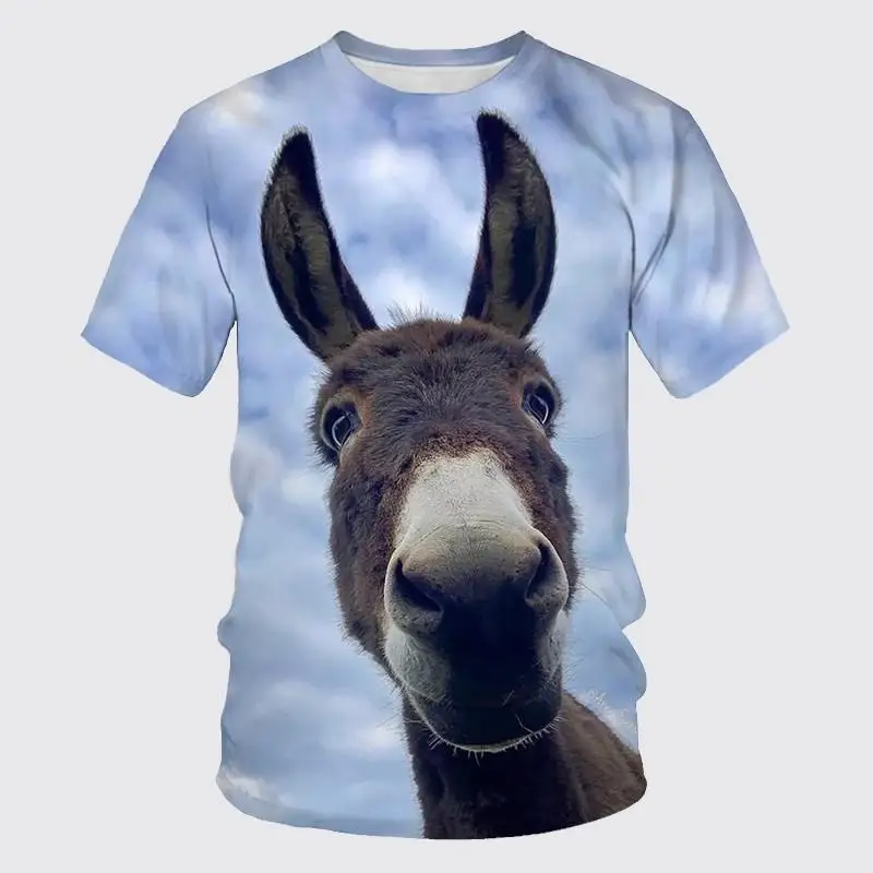 

Fashion Summer New Hip -Hop Funny Men's T -shirt, Cute Iittle Donkey 3D Printing Animal Round Collar Tees Short -Sleeved Cool Dr