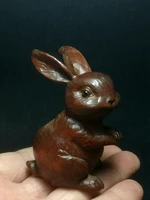 yizhu cultuer art japanese boxwood hand carved vivid rabbit figure statue table deco collectable gift
