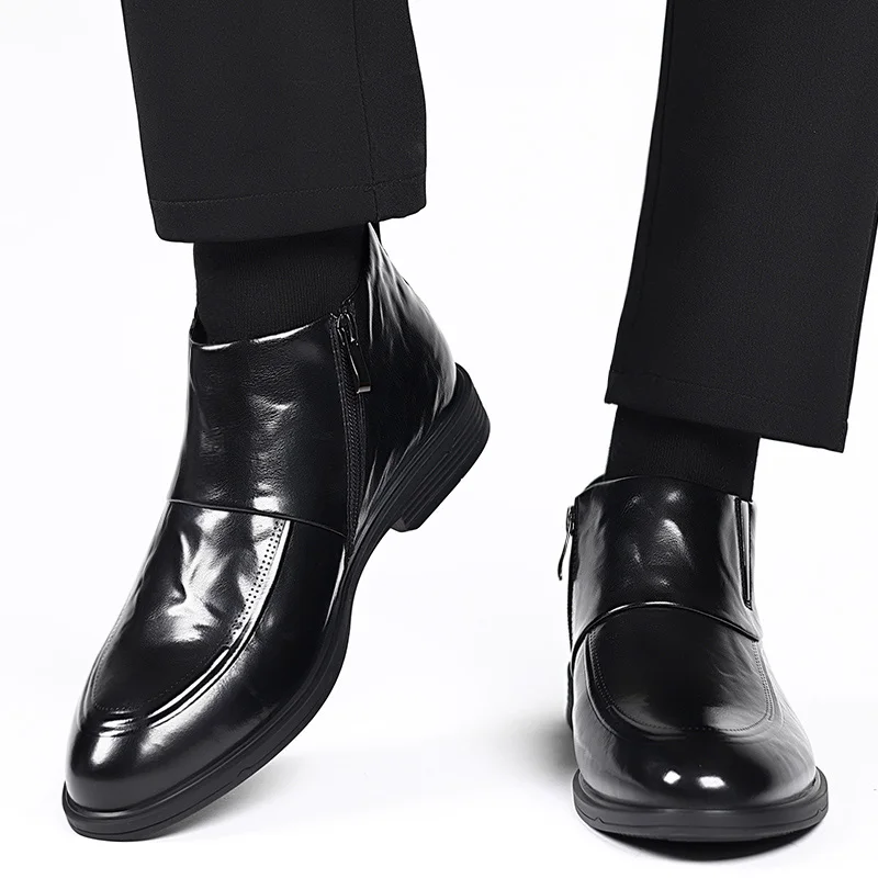Высокие мужские кожаные туфли. Классические деловые туфли в стиле ретро.