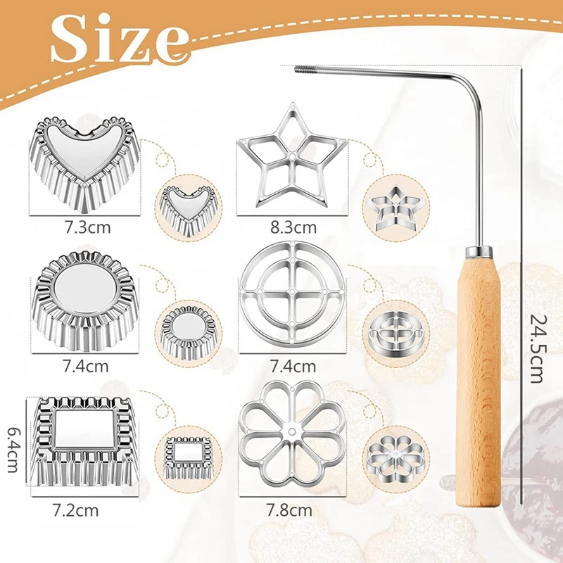 

Achappam Mold Bunuelos Mold with Handle Rosette Set,Heart Star Circle Square Cookies Mold for Kitchen Baking Fried