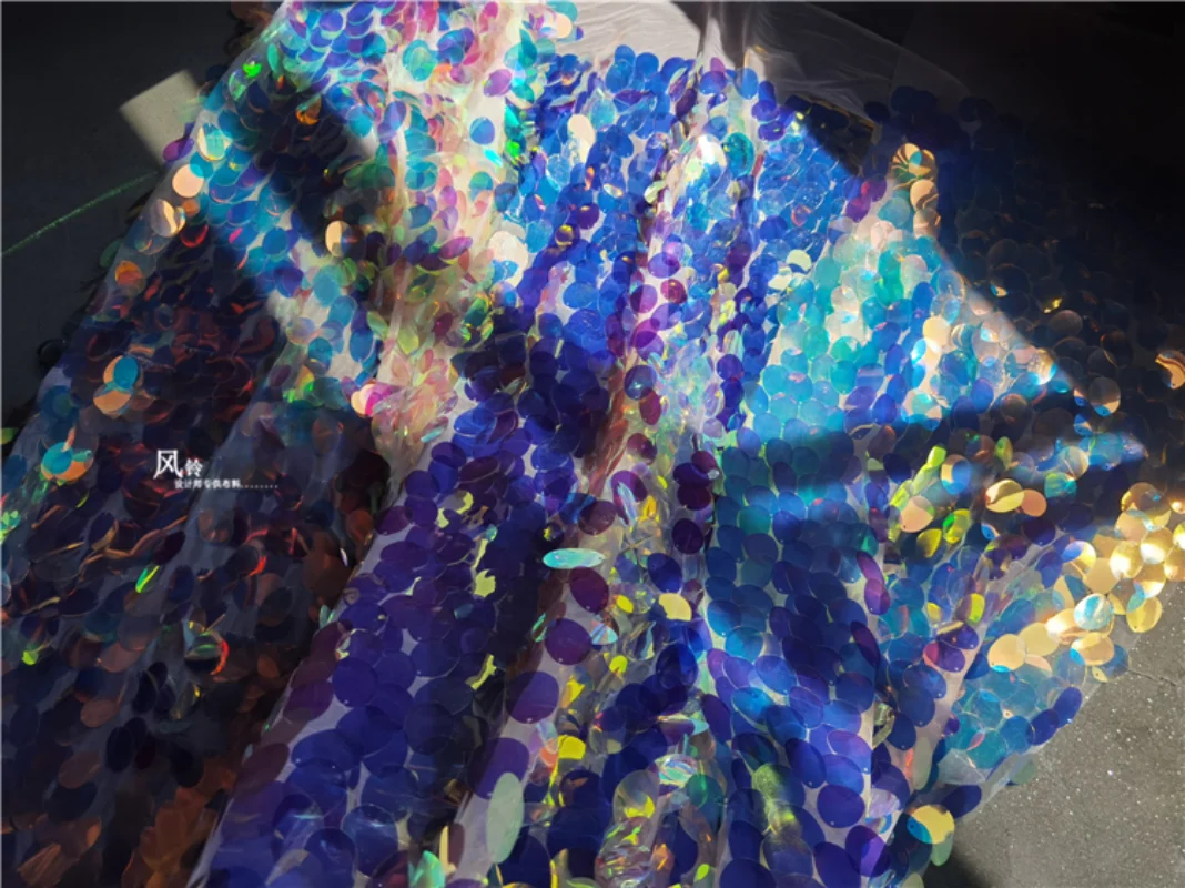 Вышитая марлевая ткань овальные блестки Голубой Прозрачный фон сделай сам Декор