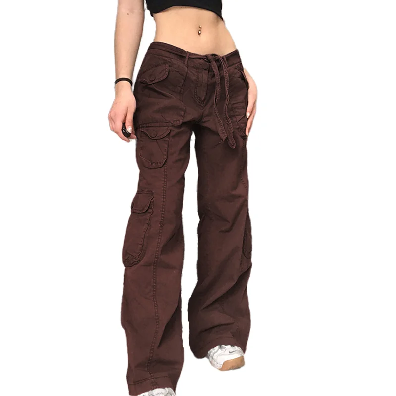 

Girl's Streetwear Women Jeans Safari Cargo Pants Cool Girl Sexy Low Waist Hiphop Pockets Overalls DenimTrousers for Woman