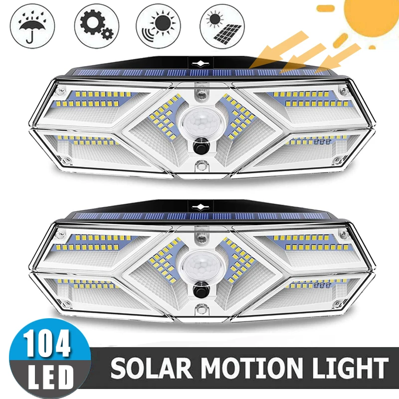 

Уличные фонари на солнечной батарее, 104 светодиодный, IP65, 2 шт.