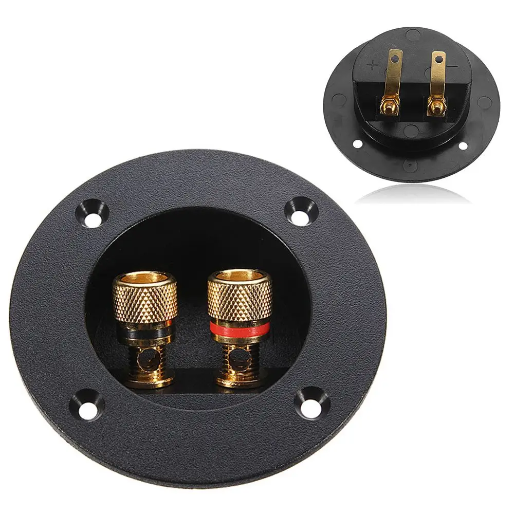 

Black Spring Cup Gilded Connection Subwoofer Stereo Plug Round Boxes with 2 Banana Jack Speaker Terminal Connectors