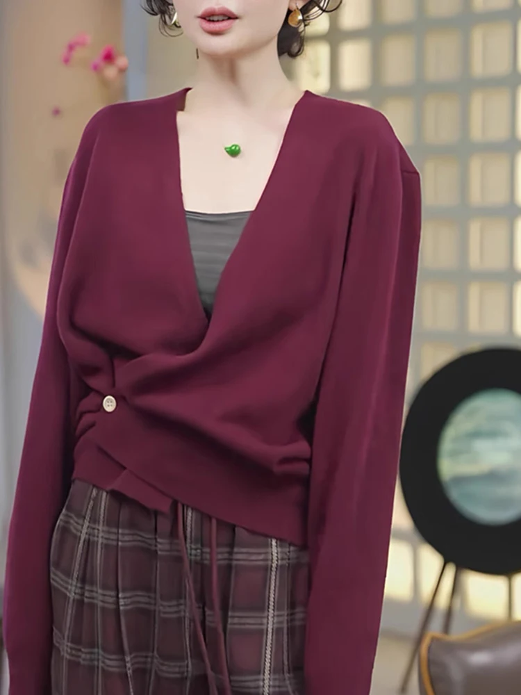 Плюс размер Ozhouzhan элегантный модный супер красивый вязаный кардиган новинка 2024