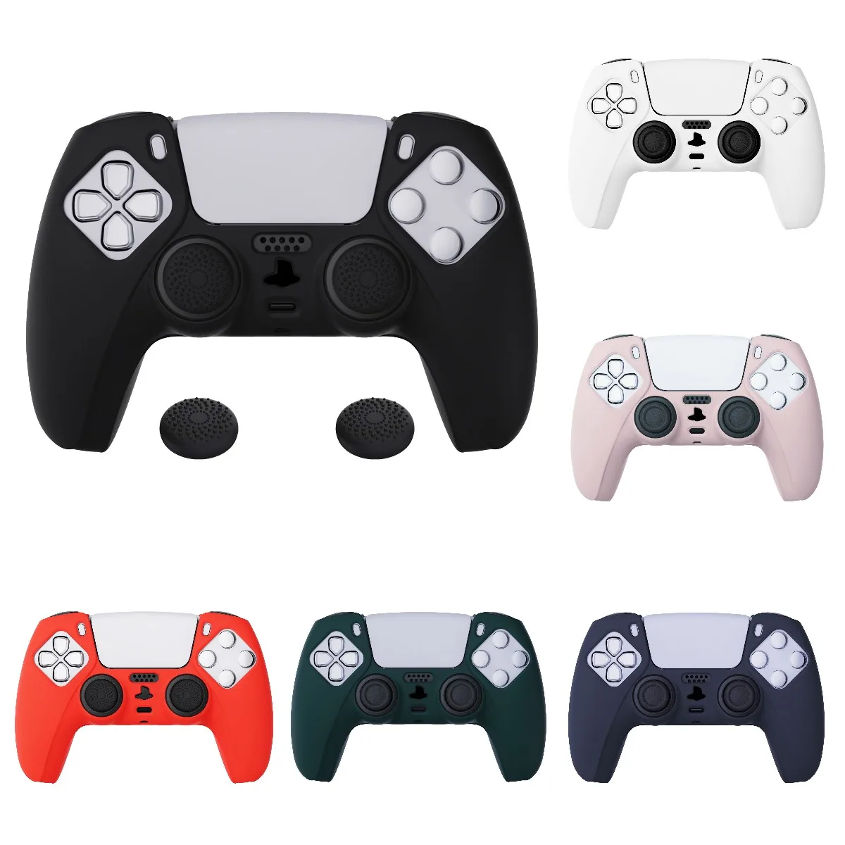 

PlayVital 7 Colors Pure Series Anti-Slip Silicone Cover Skin Soft Rubber Case for ps5 Wireless Controller with 2 Thumb Grip Caps
