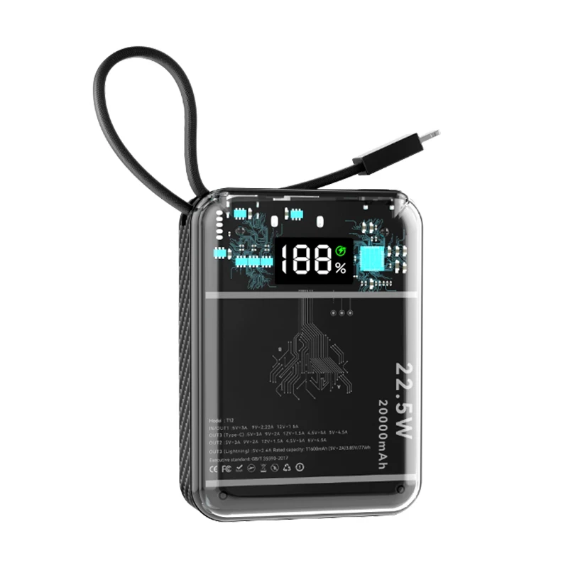 

Прозрачный Внешний аккумулятор 22,5 Вт PD QC 20000 мАч USB C, быстрая зарядка, портативное зарядное устройство для iPhone iPad Galaxy смартфонов