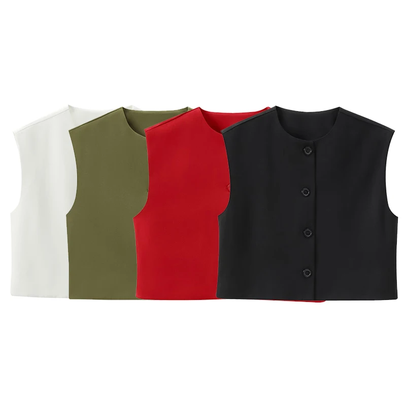 Женский однобортный винтажный жилет без рукавов с круглым вырезом