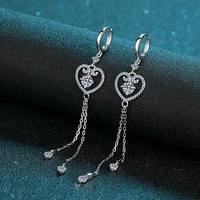 925 sterling silver heart tassel earrings 1 carat round cut moissanite lab diamond drop earrings wedding engagement jewelry