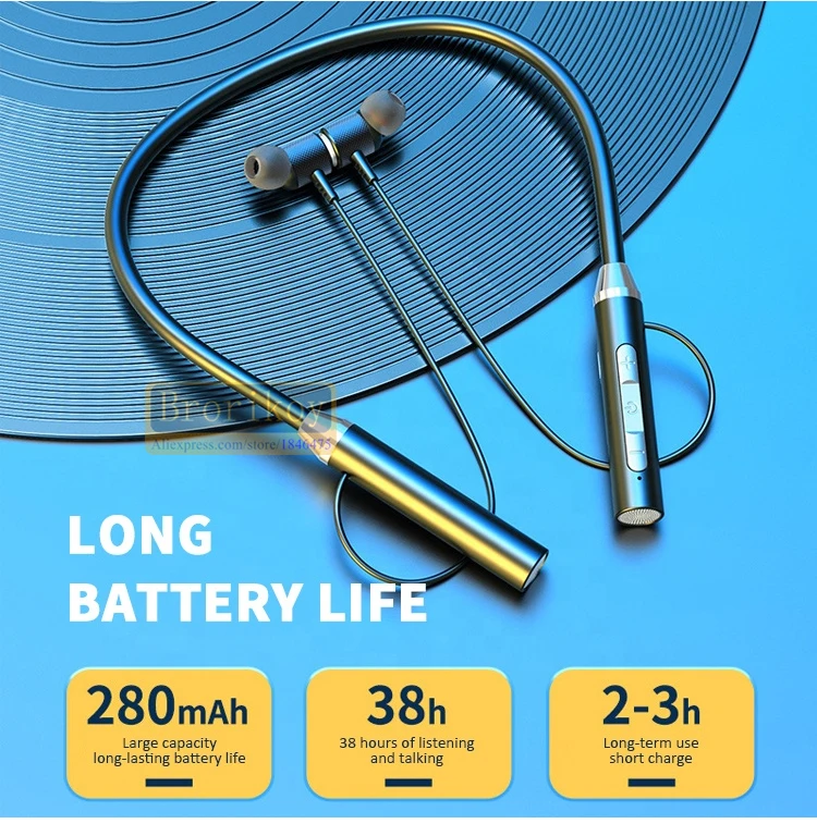 Новые беспроводные Bluetooth-наушники с шеей, подвесные спортивные наушники с двумя ушками, очень долгий режим ожидания