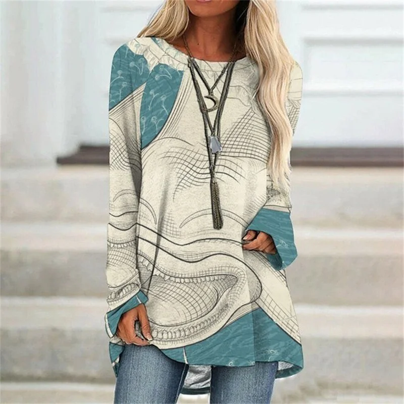 

Женская футболка с длинным рукавом, круглым вырезом и 3D-принтом