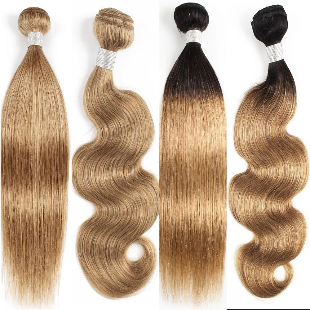 28 30 Inch Human Hair Extensions 95g Per Bundle #27 T1B/27 Honey Blonde 10A Grade High Quality Brazilian Hair Bundles Free Ship