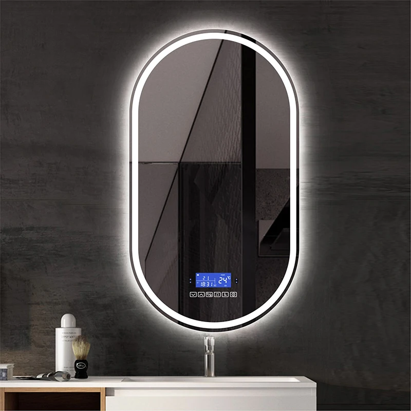 

Oval LED Vanity Bathroom Mirror Whit 3 Color Light+Bluetooth+Intelligent Aesthetic Induction Makeup Nordic Decoration WWHYH