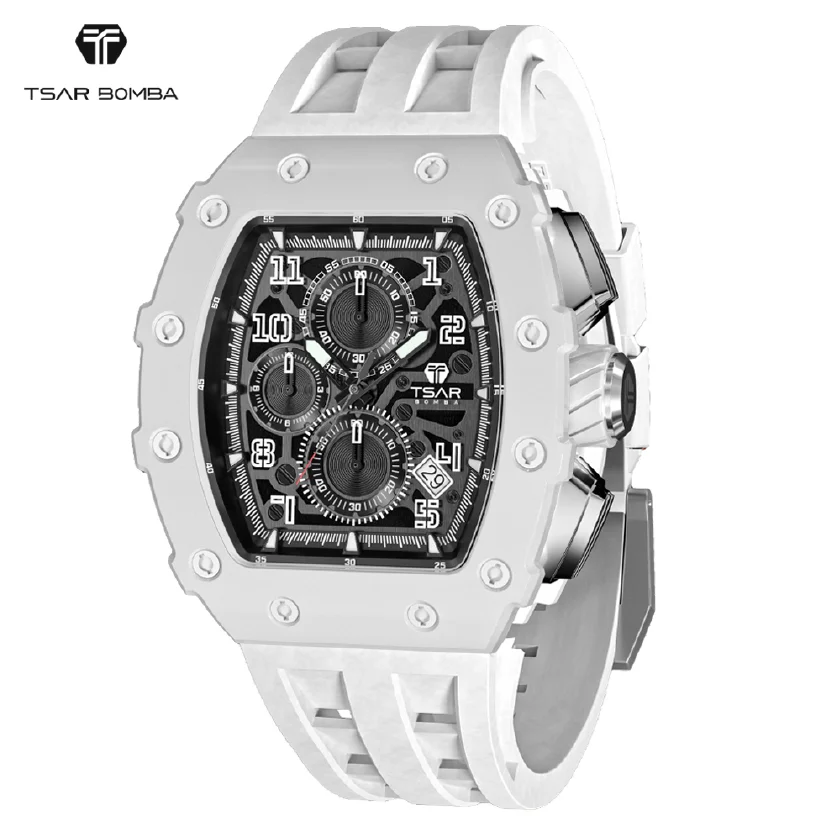 

TSAR BOMBA White Watches Men 5ATM Waterproof Quartz Wristwatch Fashion Clock Luxury Watch for Men