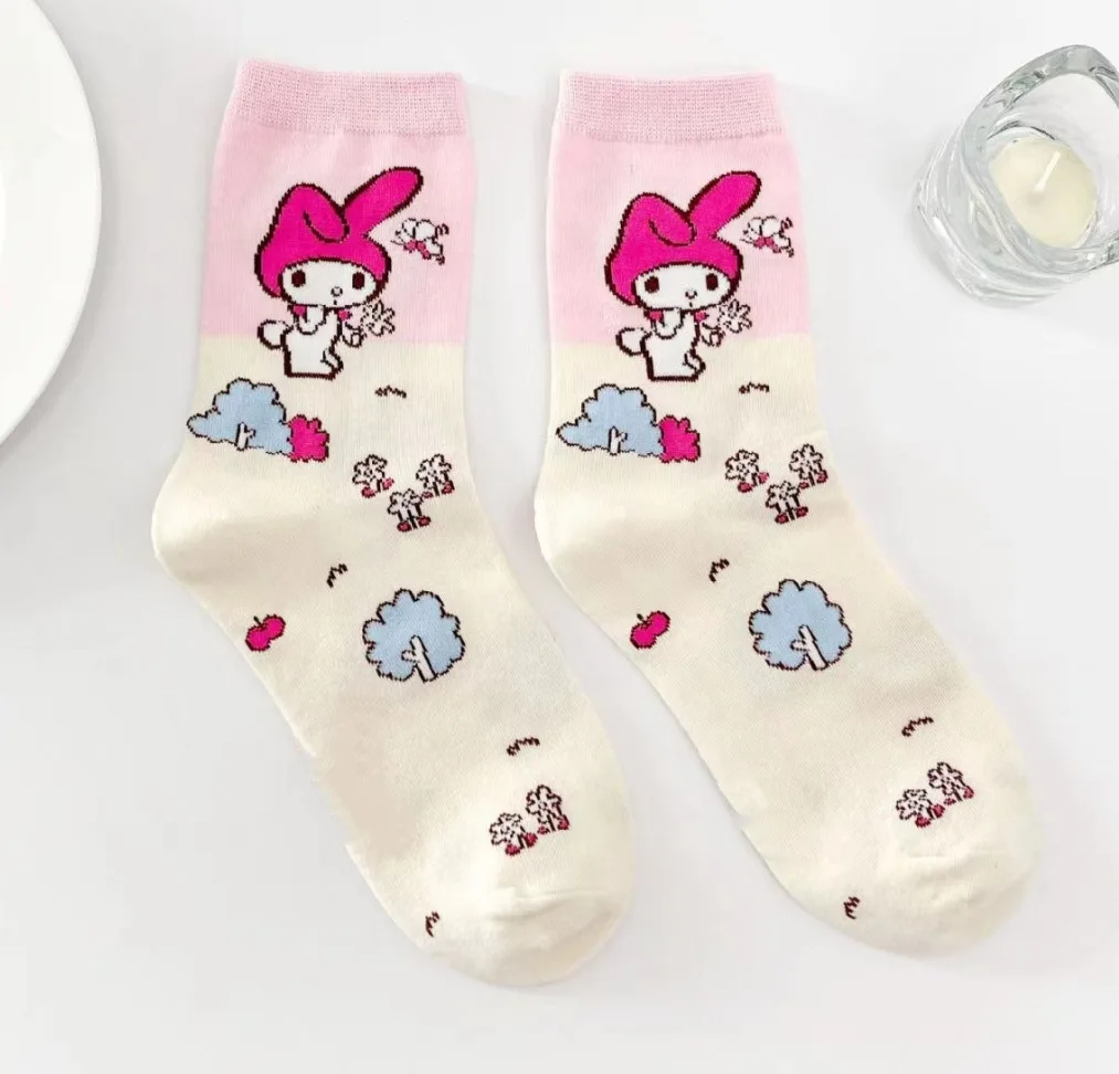 Мультяшные носки Sanrio MyMelody розовые из чесаного хлопка женские милые с кроликом