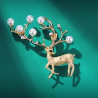 yw gairu cute pearl christmas plum fawn metal pins jewelry stylish anime elk female decorative brooches for clothes