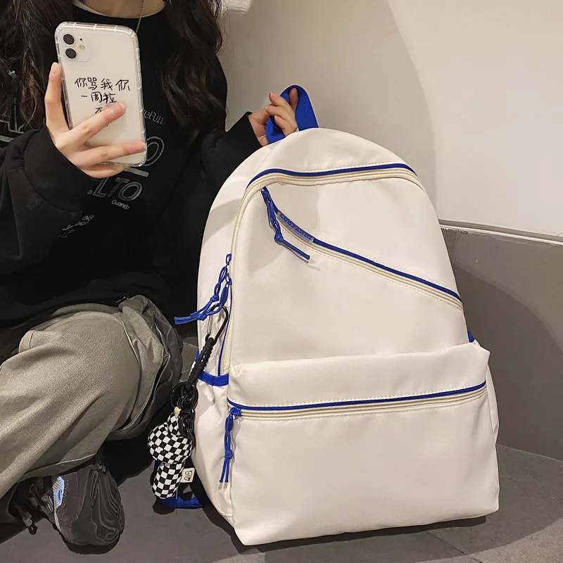 

Модный женский рюкзак с наклонной молнией, крутая нейлоновая дорожная сумка, большая школьная сумка для кавайных девушек, однотонная Милая ...