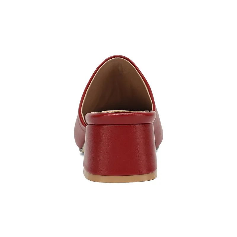 Big Size Summer Women Mules White Black Square Toe Medium Block Heels Pumps Comfortable Party Club Leisure Lady Slip-on Slippers