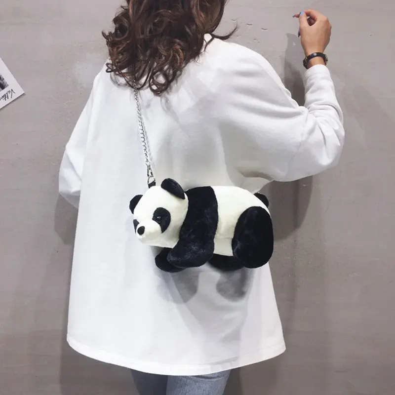 Small Bag For Women Lovely Panda pillow Doll bag Plush Soft Purses Crossbody Bags Chain Strape Shoulder Bag Women Phone Bag