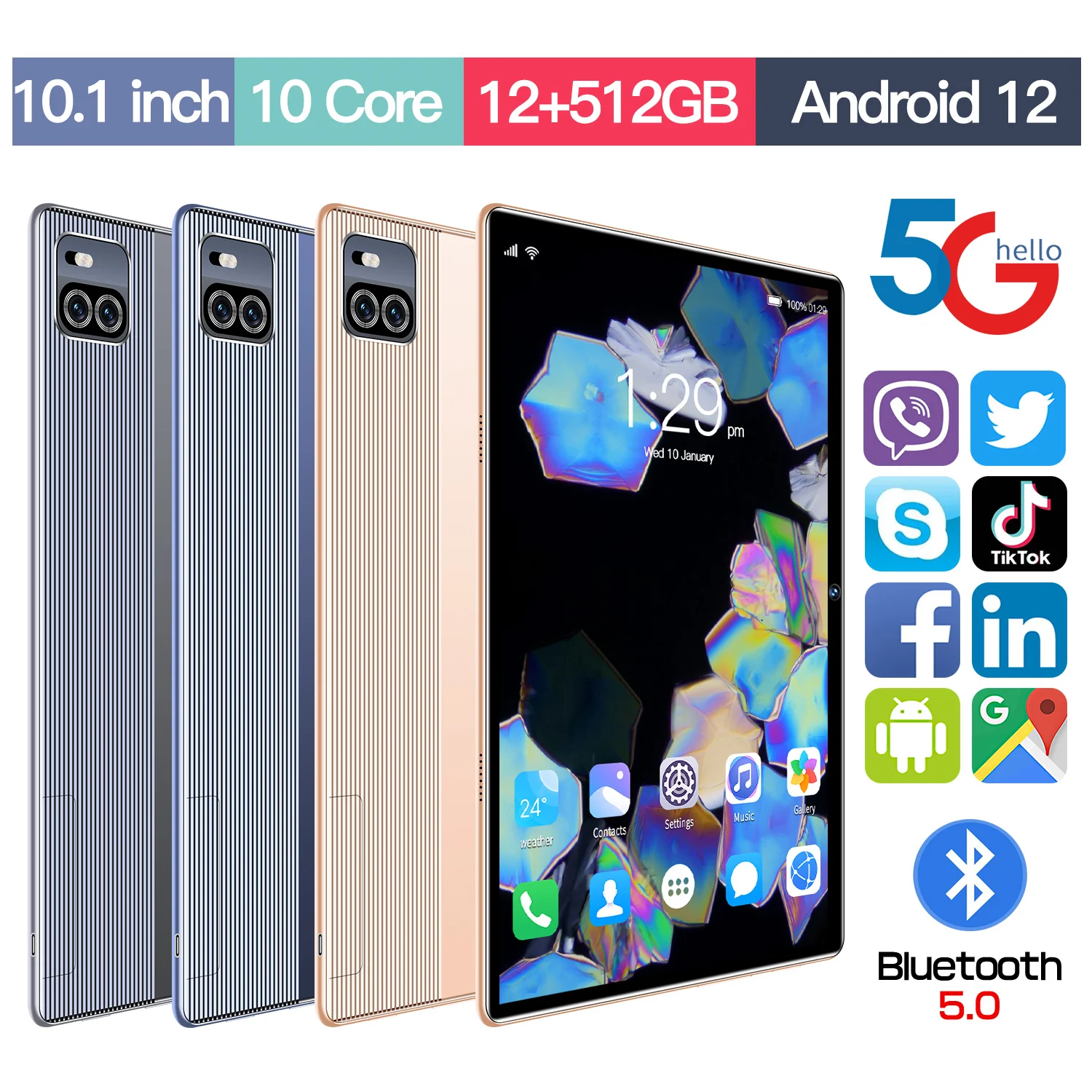 

10.1-Inch Android 12 Tablet 512GB Wi-Fi S Pen AKG Dual Speakers Advanced Processor 8000mAh Global Version Mini Laptop