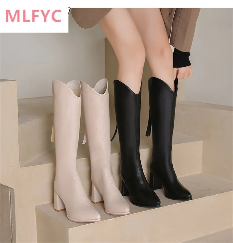 

Women's thick heel high heel but knee high elastic boots 2022 new long boots rear zipper shows thin pointed toe knight boots