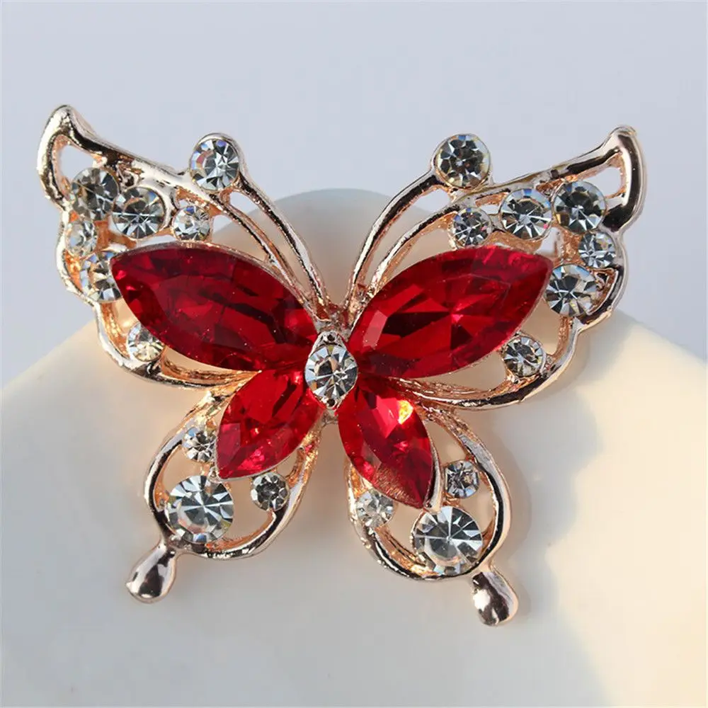 

New Fashion beauty Gold Zinc Alloy Crystal Exquisite Flower Butterfly Pins Party Gift for Women Girls